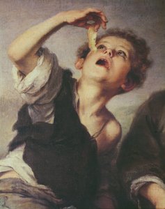 Detail van Kinderen die een taart eten, 1670-75 door Bartolomé Esteban Murillo